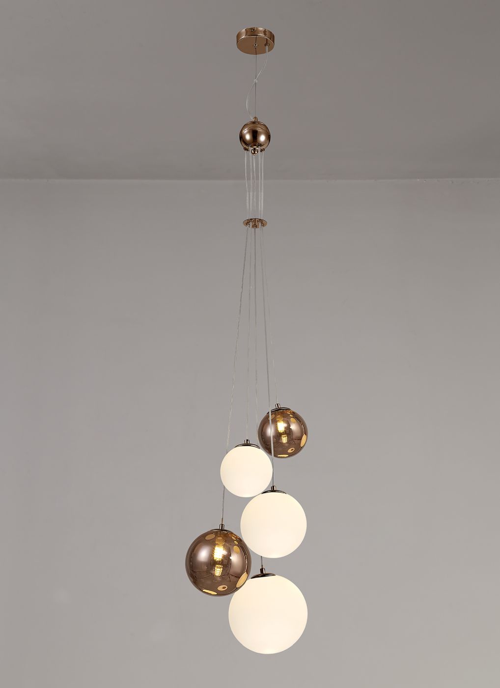 Riley Pendant, 5 x G9, & Glass in a Antique Copper/Opal/Copper Finish ...